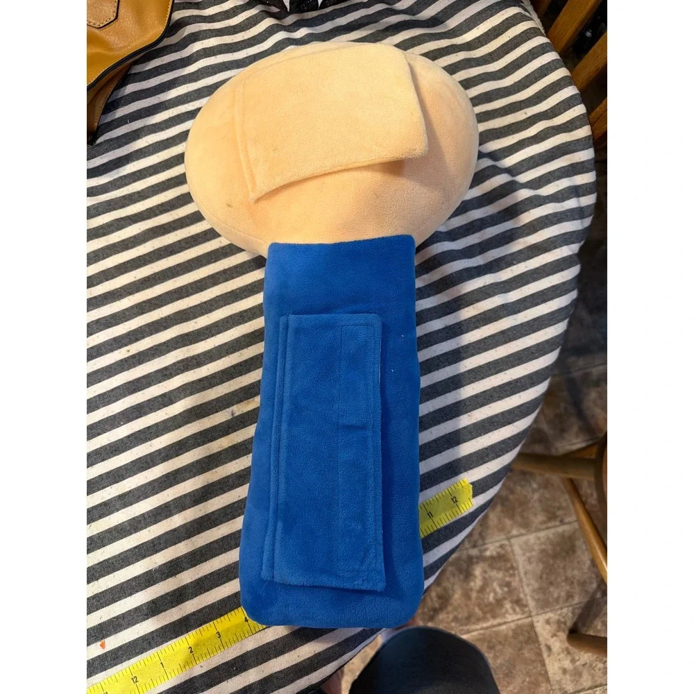 Bear Plush Seat Belt Cover Travel Pillow Blue Overalls Orange Bow 13 Inch